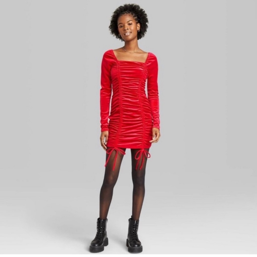 Wild Fable Red Velvet Scrunched Dress